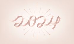 2024 rose gold new year text, aesthetic typography for new year card and background